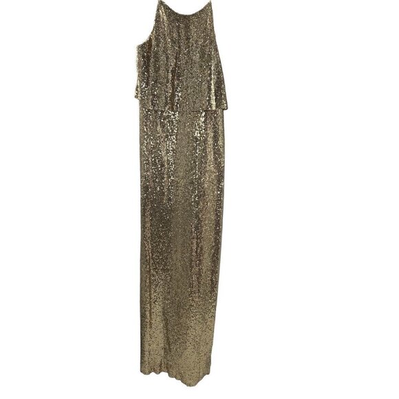NWT Jasmine Gold Sequin Formal Spaghetti Strap 14 Gown - Picture 6 of 9
